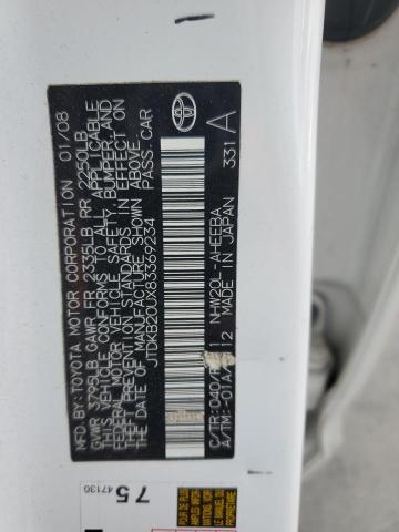 JTDKB20UX83369234 - 2008 TOYOTA PRIUS თეთრი ფოტო 13