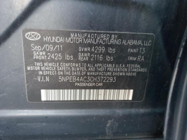 5NPEB4AC3CH372293 - 2012 HYUNDAI SONATA GLS CHARCOAL photo 12