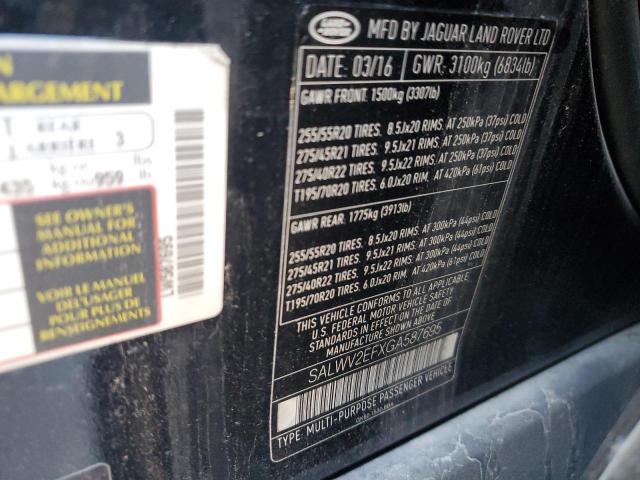 SALWV2EFXGA587695 - 2016 LAND ROVER RANGE ROVE AUTOBIOGRAPHY BLACK photo 13