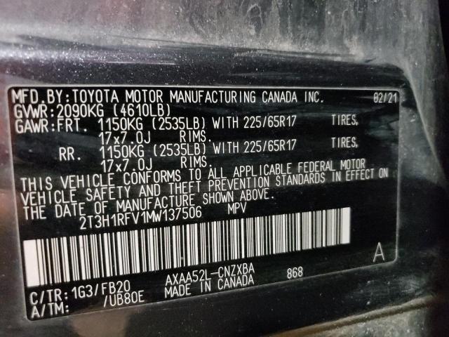 2T3H1RFV1MW137506 - 2021 TOYOTA RAV4 LE ნაცრისფერი ფოტო 13