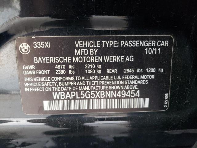 WBAPL5G5XBNN49454 - 2011 BMW 335 XI BLACK photo 12