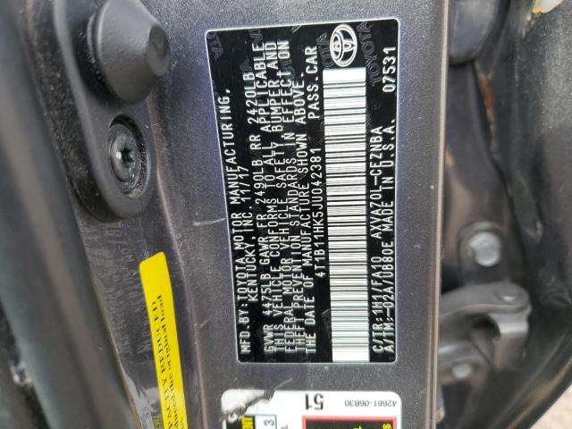 4T1B11HK5JU042381 - 2018 TOYOTA CAMRY L GRAY photo 12