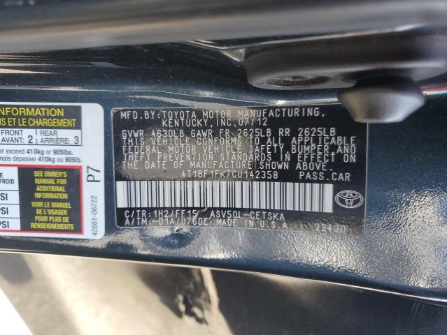 4T1BF1FK7CU142358 - 2012 TOYOTA CAMRY BASE Siyah fotoğraf 13