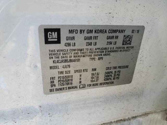 KL4CJASB5JB646181 - 2018 BUICK ENCORE PREFERRED WHITE photo 13