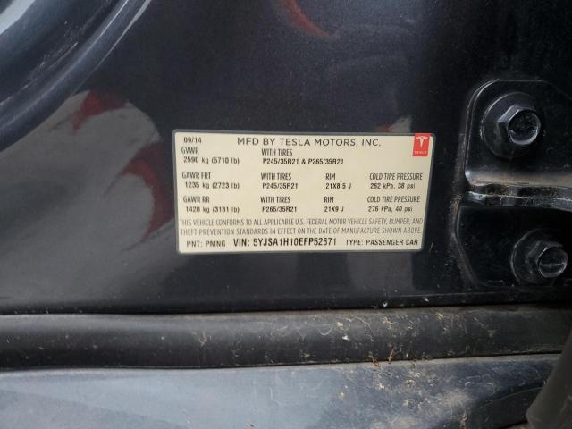 5YJSA1H10EFP52671 - 2014 TESLA MODEL S GRAY photo 12