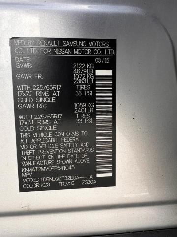 KNMAT2MV0FP541045 - 2015 NISSAN ROGUE S GRAY photo 10