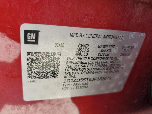 1G1ZD5ST5JF182575 - 2018 CHEVROLET MALIBU LT برغندي صورة 12