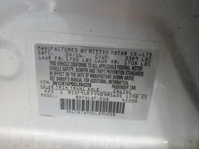 3N1CN7AP0GL894228 - 2016 NISSAN VERSA S Srebrny zdjęcie 12