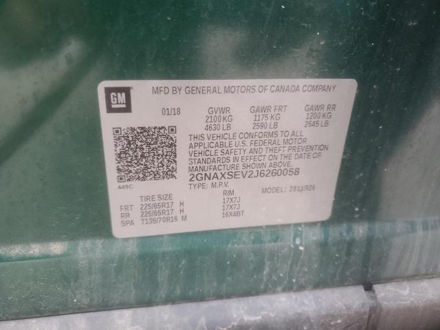 2GNAXSEV2J6260058 - 2018 CHEVROLET EQUINOX LT მწვანე ფოტო 13