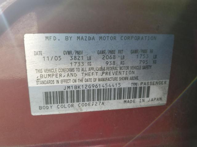 JM1BK12G961454415 - 2006 MAZDA 3 I 红色 照片 12