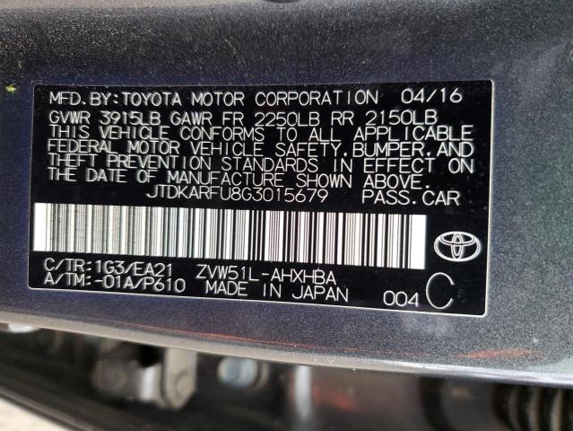 JTDKARFU8G3015679 - 2016 TOYOTA PRIUS CHARCOAL photo 12