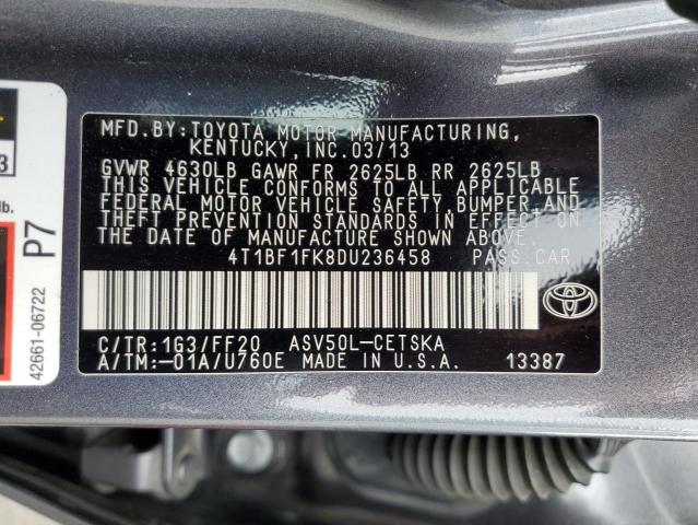 4T1BF1FK8DU236458 - 2013 TOYOTA CAMRY L GRAY photo 13