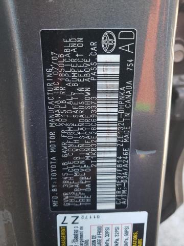 2T1KR32E28C693373 - 2008 TOYOTA COROLLA MA XR GRAY photo 12