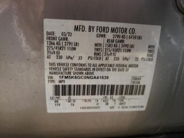 1FM5K8GC0NGA41639 - 2022 FORD EXPLORER ST SILVER photo 14