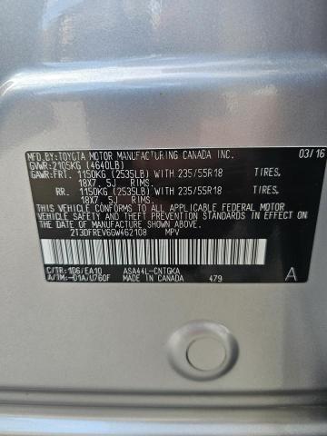 2T3DFREV6GW46210 - 2016 TOYOTA RAV4 LIMITED SILVER photo 10