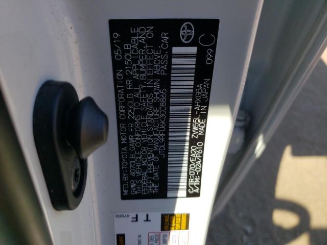 JTDL9RFU6K3008865 - 2019 TOYOTA PRIUS Blanc photo 12