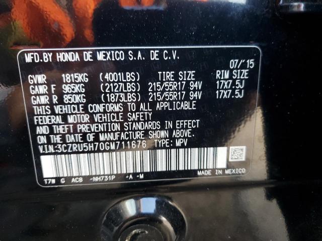 3CZRU5H70GM711676 - 2016 HONDA HR-V EXL BLACK photo 12