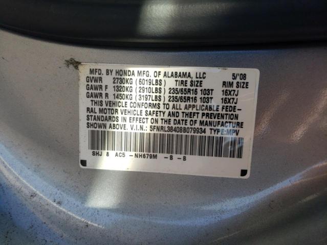 5FNRL38408B079934 - 2008 HONDA ODYSSEY EX SILVER photo 13