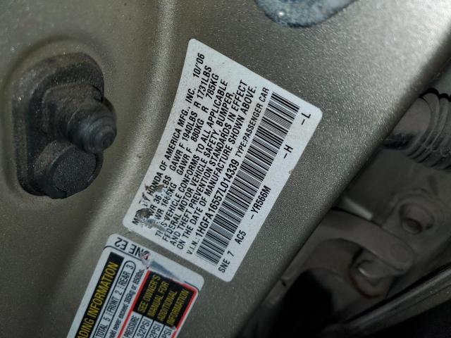 1HGFA16557L014339 - 2007 HONDA CIVIC LX GOLD photo 12