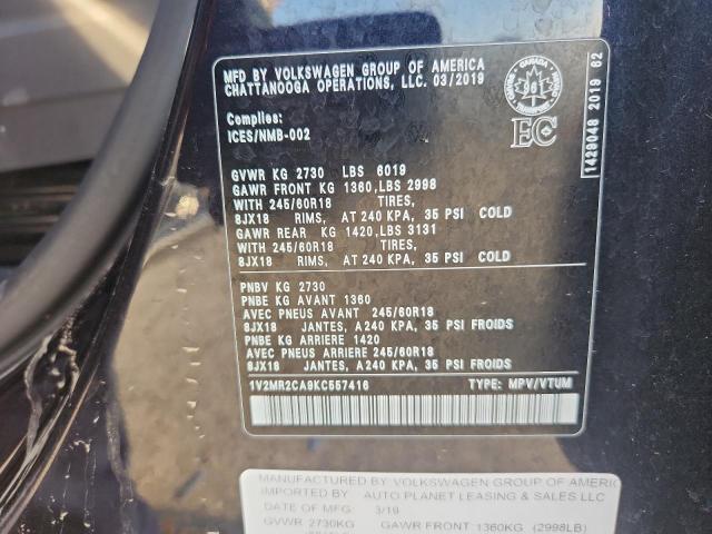 1V2MR2CA9KC557416 - 2019 VOLKSWAGEN ATLAS SEL შავი ფოტო 13