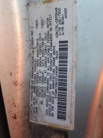 5TEWN72N22Z144648 - 2002 TOYOTA TACOMA XTRACAB SILVER photo 12