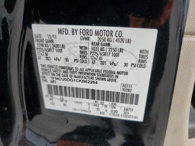 1FMCU0DG1CKB62264 - 2012 FORD ESCAPE XLT შავი ფოტო 13