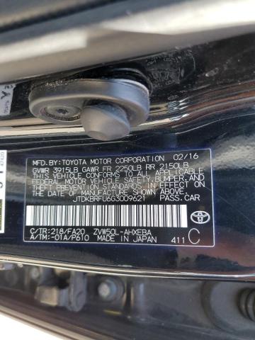 JTDKBRFU6G3009621 - 2016 TOYT PRIUS BLACK photo 12