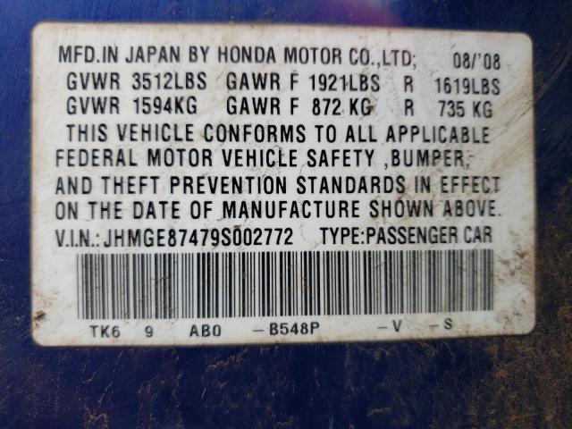 JHMGE87479S002772 - 2009 HONDA FIT SPORT BLUE photo 12