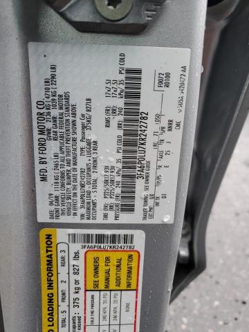 3FA6P0LU7KR242782 - 2019 FORD FUSION SE SILVER photo 12