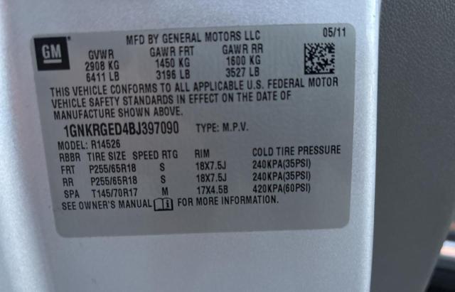 1GNKRGED4BJ397090 - 2011 CHEVROLET TRAVERSE LT Gümüş foto 10