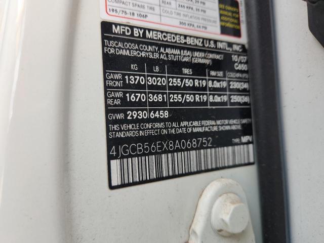 4JGCB56EX8A068752 - 2008 MERCEDES-BENZ R 350 WHITE photo 14