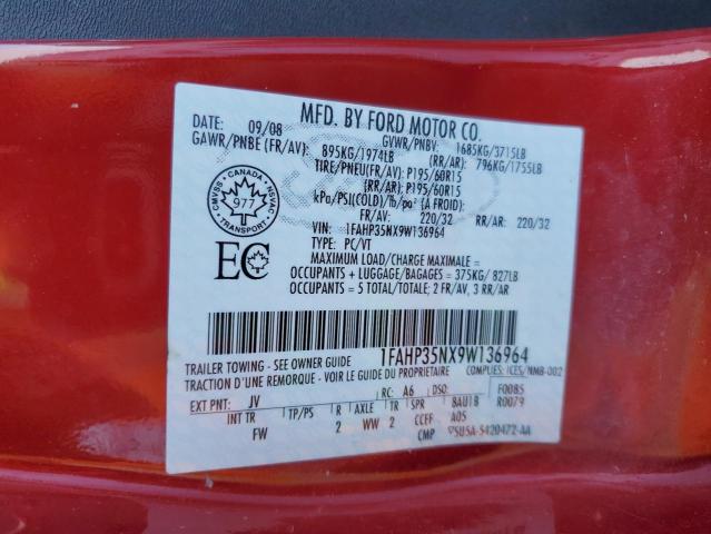 1FAHP35NX9W136964 - 2009 FORD FOCUS SE RED photo 12