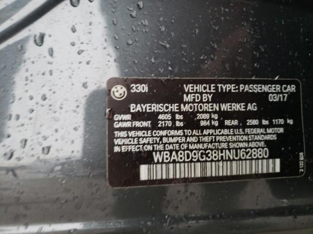 WBA8D9G38HNU62880 - 2017 BMW 330 XI GRAY photo 12