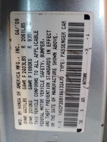 1HGCP26819A132470 - 2009 HONDA ACCORD EXL SILVER photo 12