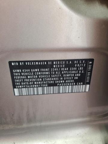 3VWPP7AJ0DM617568 - 2013 VOLKSWAGEN JETTA S TAN photo 12