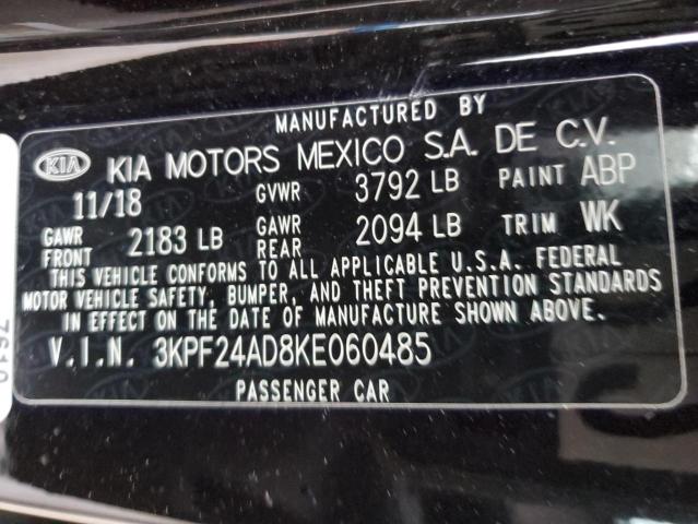 3KPF24AD8KE060485 - 2019 KIA FORTE FE BLACK photo 12