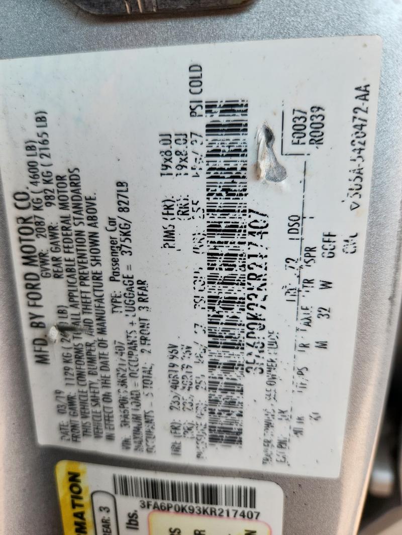 3FA6P0K93KR217407 - 2019 FORD FUSION TITANIUM Gümüş foto 12