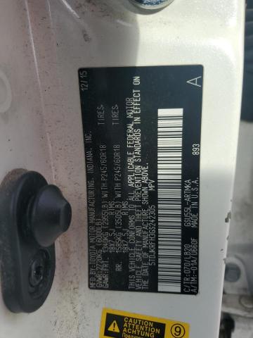 5TDJKRFH3GS242305 - 2016 TOYOTA HIGHLANDER XLE WHITE photo 12