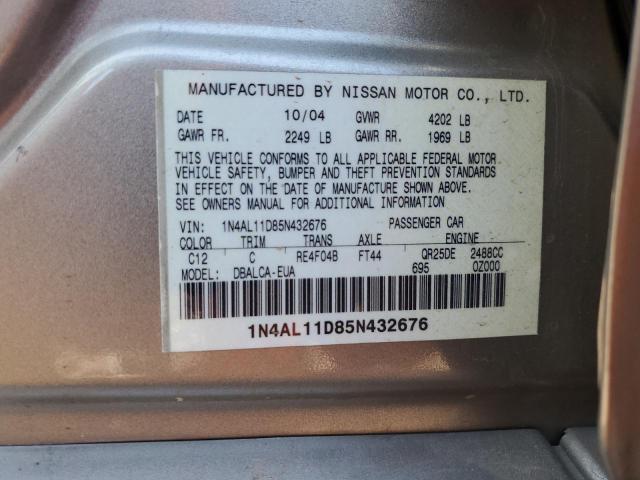 1N4AL11D85N432676 - 2005 NISSAN ALTIMA S TAN photo 12