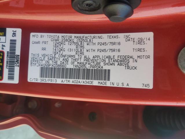 5TFJX4GN9FX038660 - 2015 TOYOTA TACOMA DOUBLE CAB PRERUNNER RED photo 12