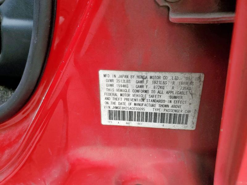 JHMGE8H25AC030095 - 2010 HONDA FIT 红色 照片 12