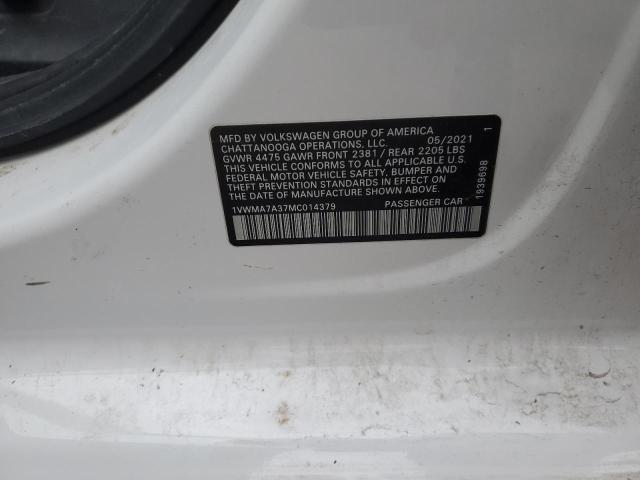 1VWMA7A37MC014379 - 2021 VOLKSWAGEN PASSAT R-LINE თეთრი ფოტო 12