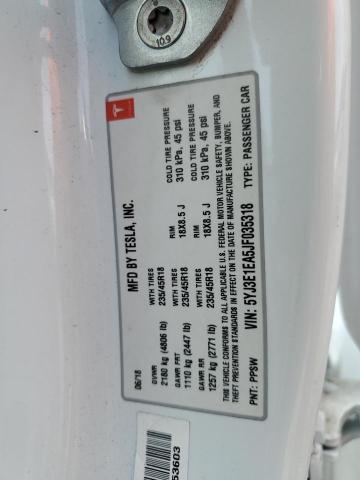 5YJ3E1EA5JF035318 - 2018 TESLA MODEL 3 Beyaz fotoğraf 14