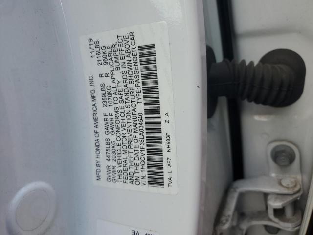 1HGCV1F35LA034540 - 2020 HONDA ACCORD SPORT WHITE photo 12