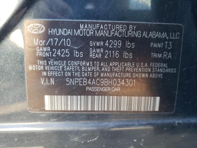 5NPEB4AC9BH034301 - 2011 HYUNDAI SONATA GLS BLACK photo 12