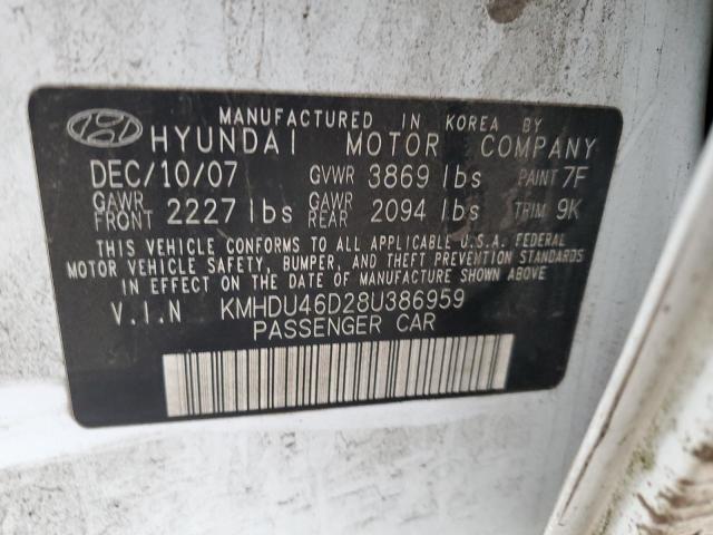 KMHDU46D28U386959 - 2008 HYUNDAI ELANTRA GLS WHITE photo 12