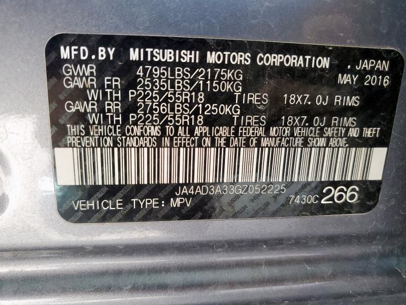 JA4AD3A33GZ052225 - 2016 MITSUBISHI OUTLANDER SE GRAY photo 13