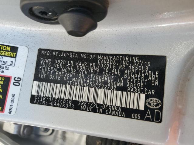 2T1BURHE0GC722702 - 2016 TOYOTA COROLLA L 银色 照片 12