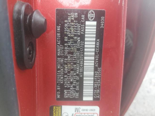 4T1BE46K07U117702 - 2007 TOYOTA CAMRY CE 红色 照片 12