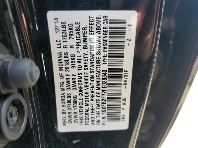 19XFB2F72FE028340 - 2015 HONDA CIVIC SE BLACK photo 12